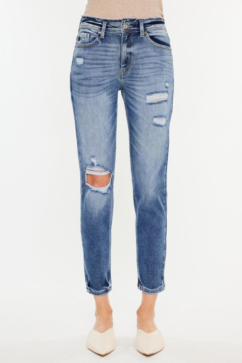 Kancan High Rise Distressed Mom Jeans-3