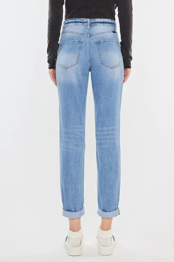 Kancan High Rise Distressed Mom Jeans-1