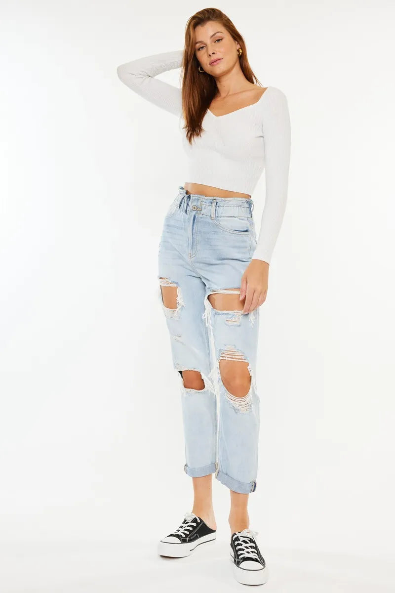 Kancan Open Pack Paperbag Mom Jeans-4