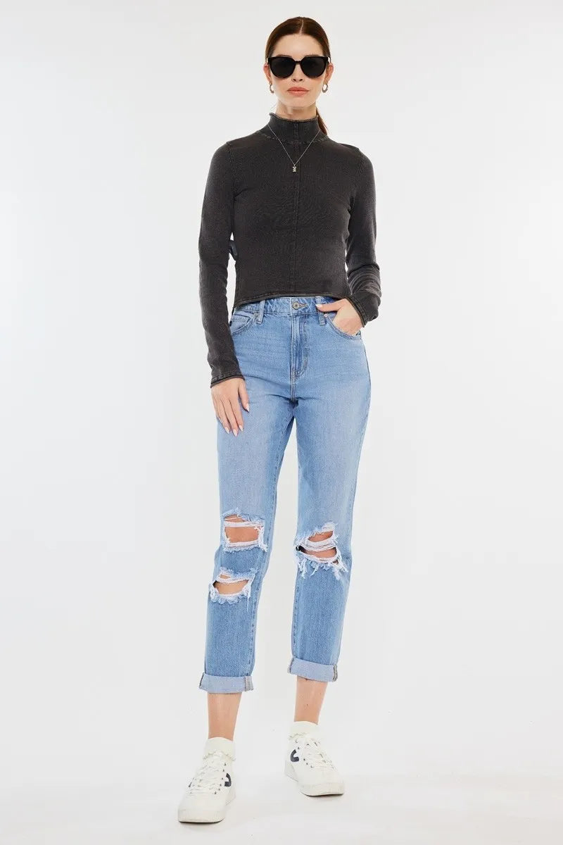 Kancan High Rise Distressed Mom Jeans-3