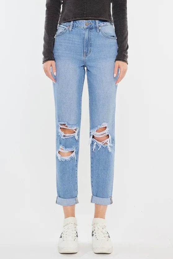Kancan High Rise Distressed Mom Jeans-0