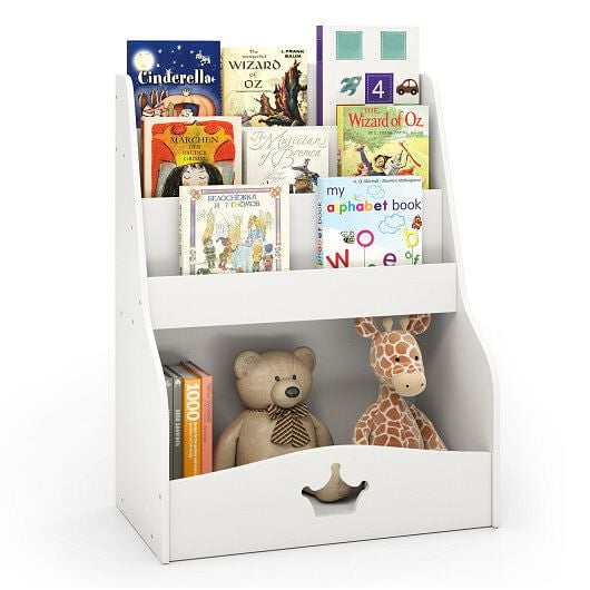 4-Tier Kids Bookshelf with Shelves and Compartment for Toddlers-White