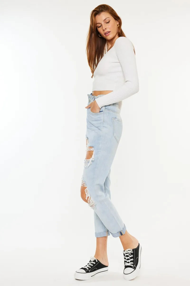 Kancan Open Pack Paperbag Mom Jeans-3