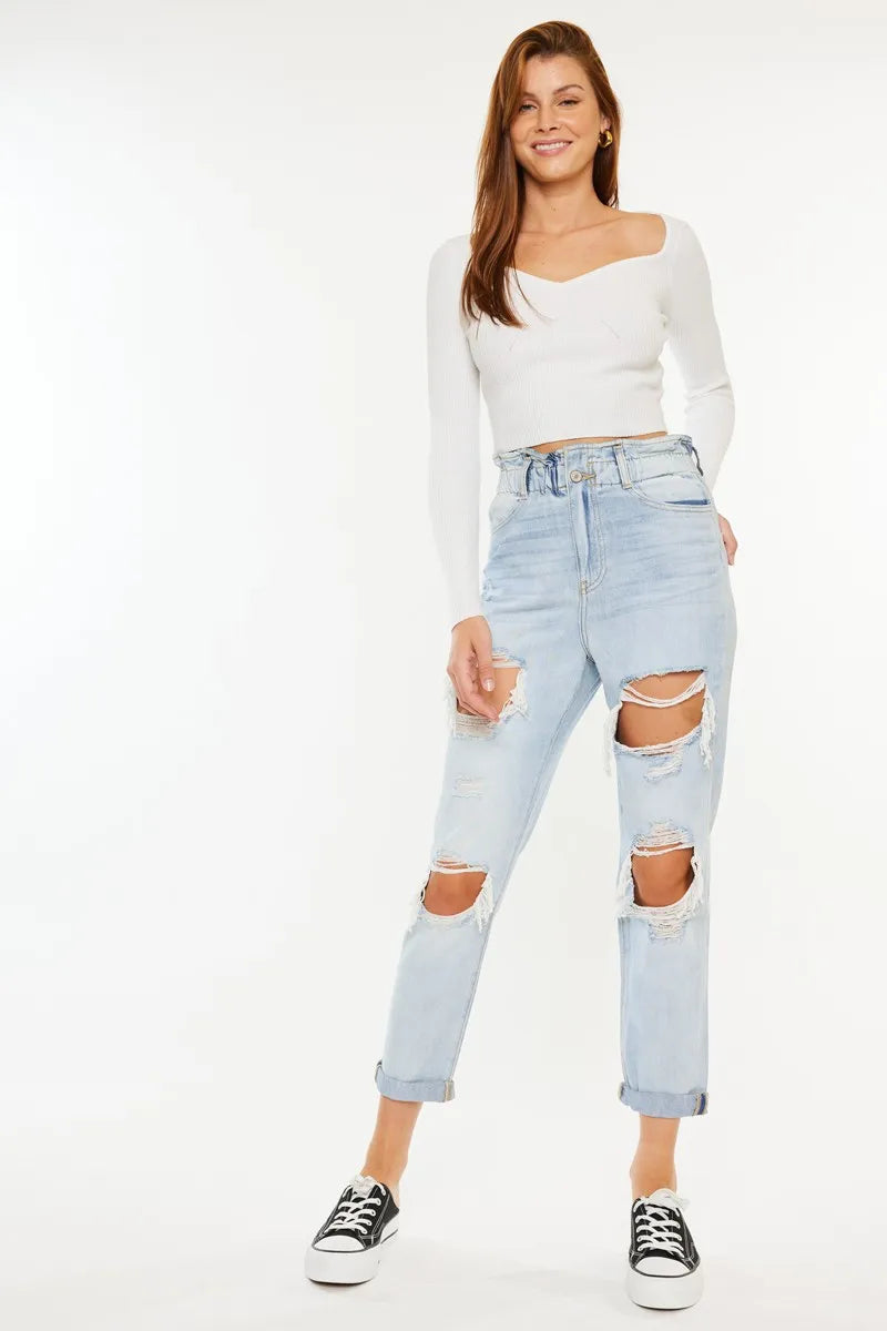 Kancan Open Pack Paperbag Mom Jeans-2