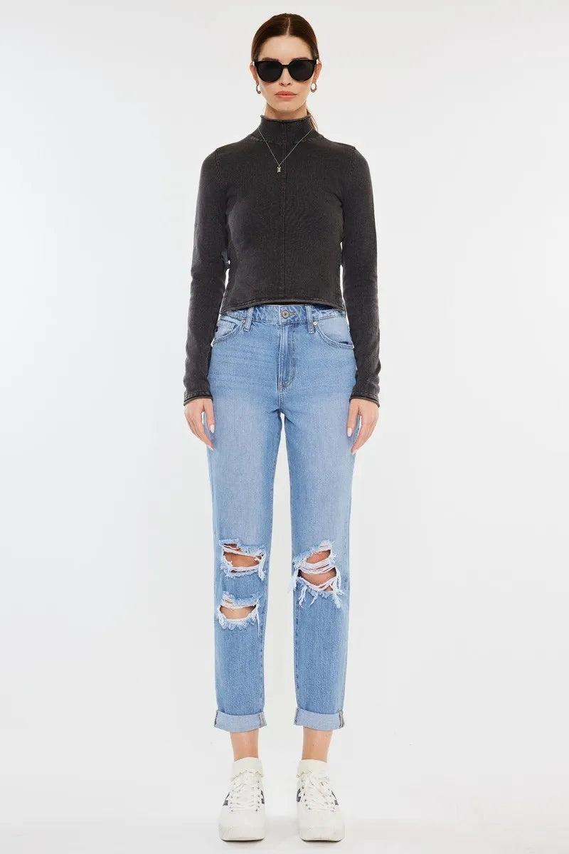 Kancan High Rise Distressed Mom Jeans-4