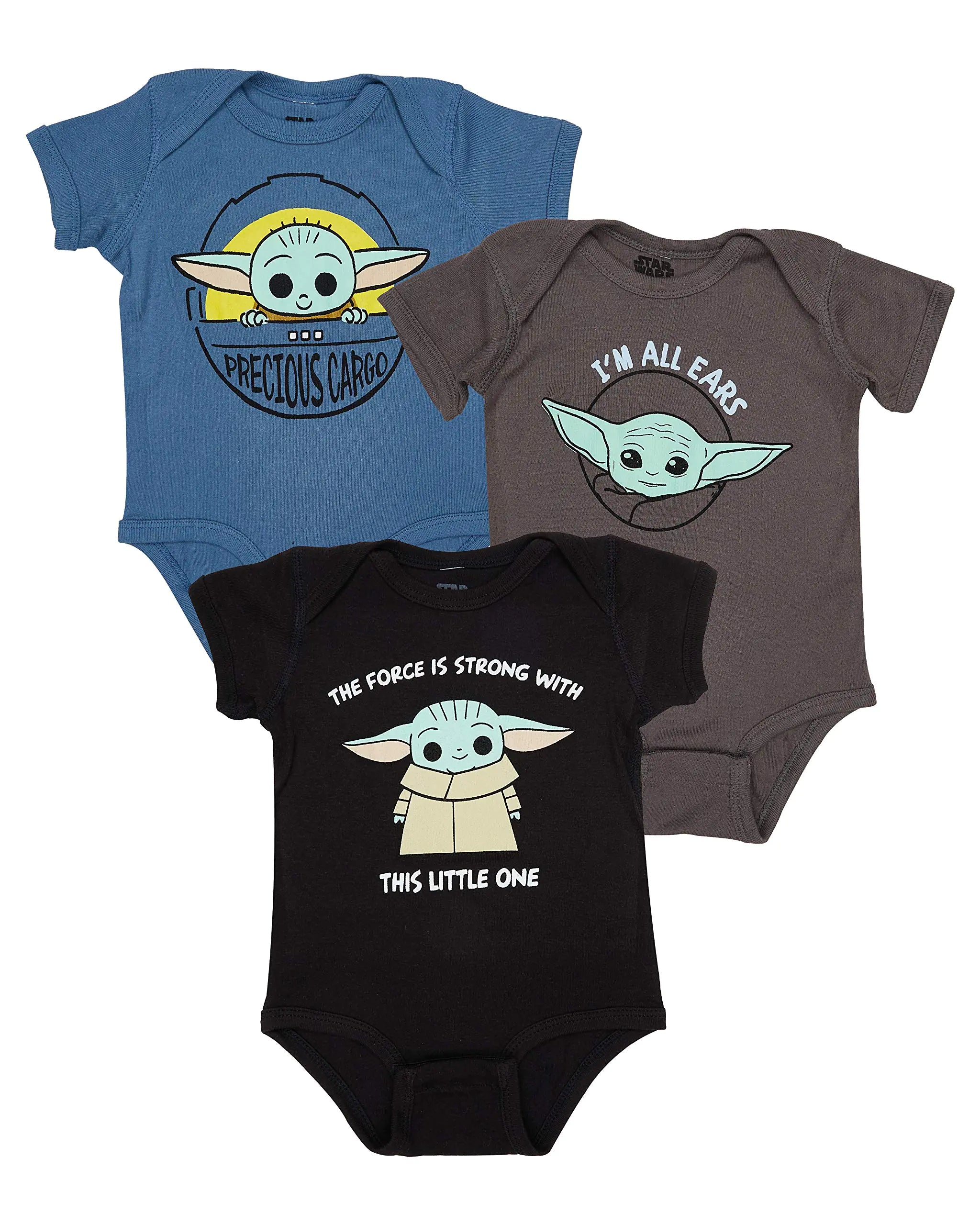 Disney Boys Star Wars Baby Yoda Creeper Onesies Bodysuits 3 Pack 3pk Grey-blue-black 6-9 Months