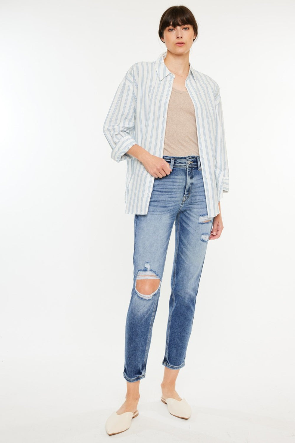 Kancan High Rise Distressed Mom Jeans-0