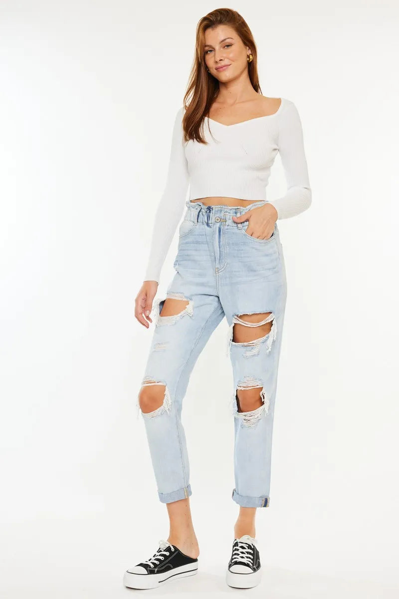 Kancan Open Pack Paperbag Mom Jeans-1